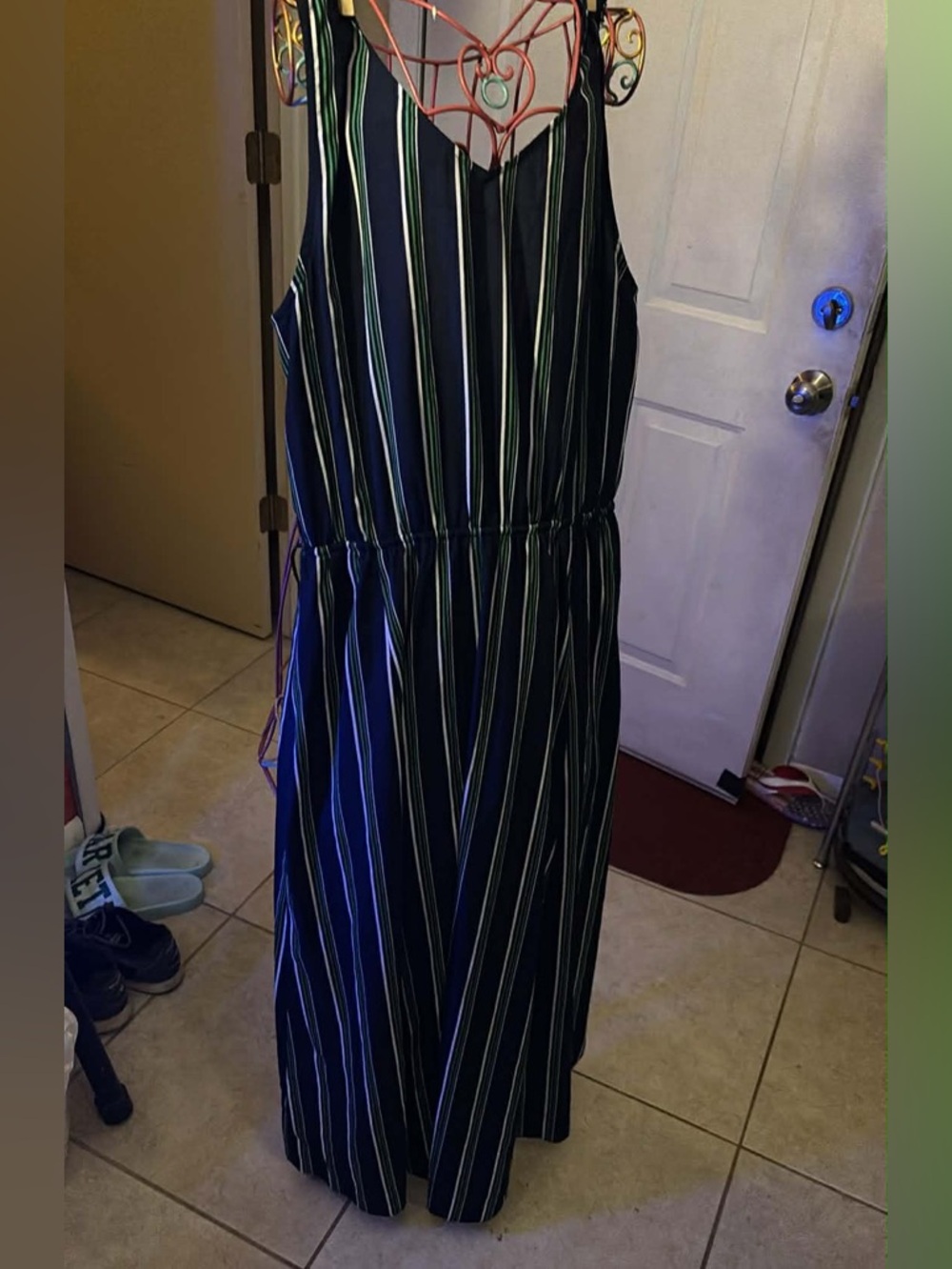 Tommy Hilfiger Navy Blue Striped Dress with Green & White Accents